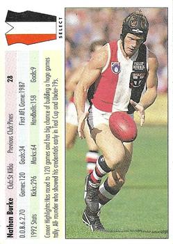 1993 Select AFL #28 Nathan Burke Back